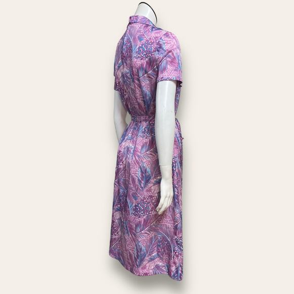 Vtg 70s shift dress w/ matching waist tie. Size 6 - Picture 3 of 9